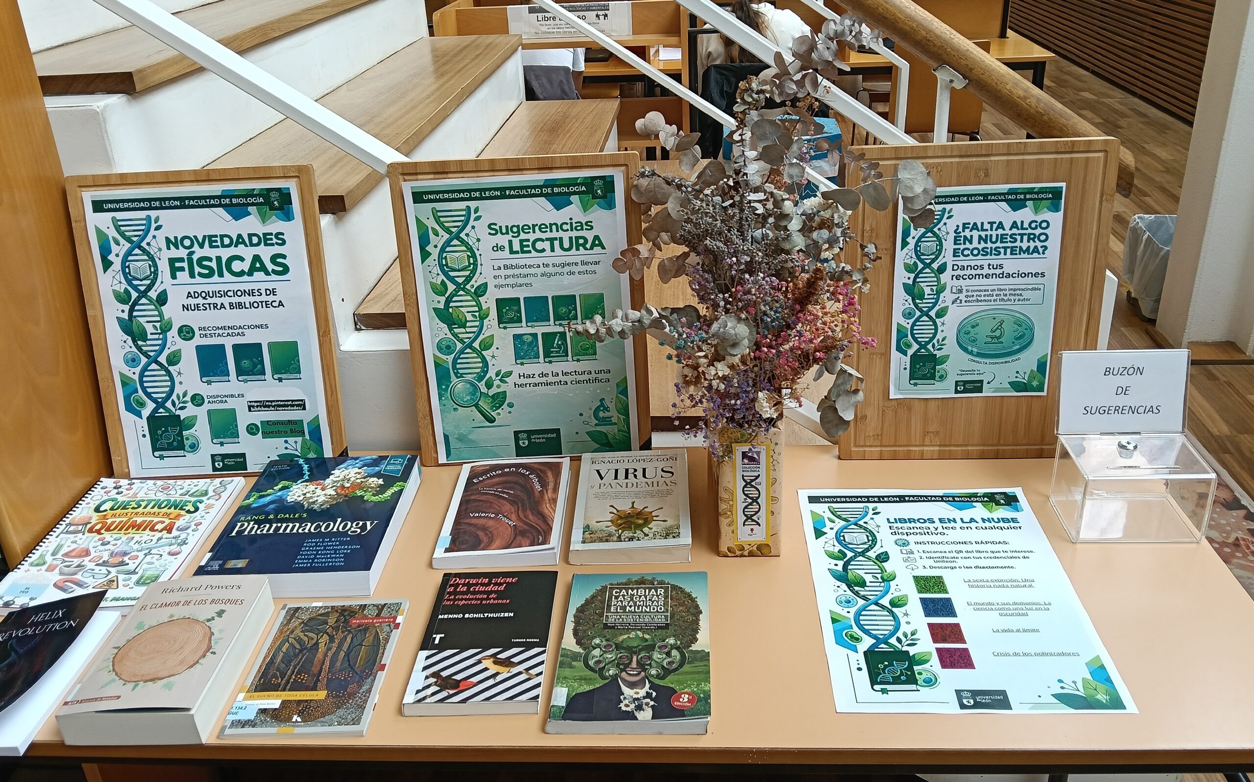 Mesa de novedades de la biblioteca